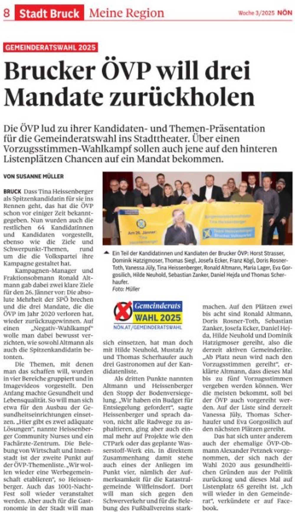 Danke an die NÖN für den Bericht über unsere Vorhaben!