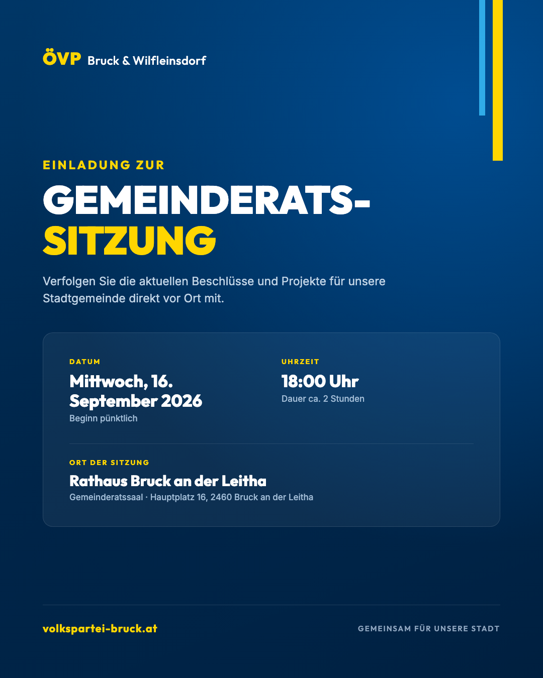 Einladung zur öffentlichen Gemeinderatssitzung am 16. September