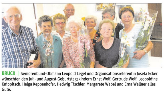 Seniorenbund-Obmann Leopold Legel und Organisationsreferentin Josefa Ecker gratulieren den Juli- und August-Geburtstagskindern.
