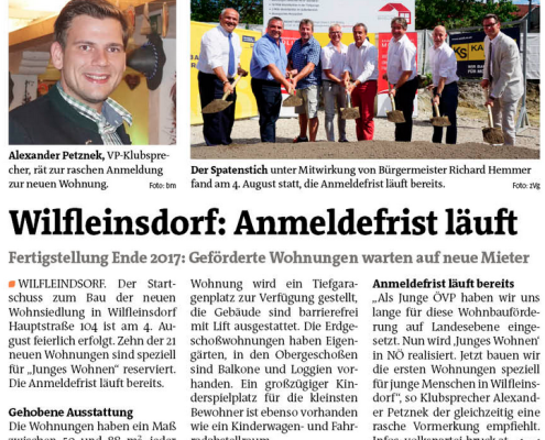 Der jahrelange Einsatz für den Bau neuer Wohnungen in Wilfleinsdorf von der VP Bruck mit STR Alexander Petznek haben Wirkung gezeigt.