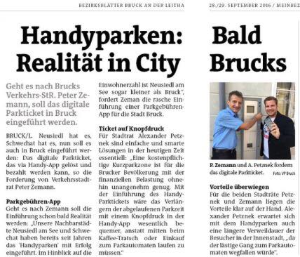 STR Peter Zemann und STR Alexander Petznek fordern eine Park-App für Bruck.