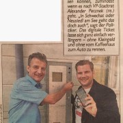 STR Peter Zemann und STR Alexander Petznek fordern eine rasche Umsetzung für Handyparken in Bruck.