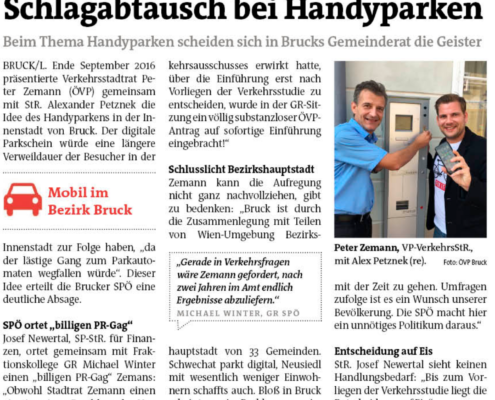 Die SPÖ blockiert den Vorschlag Handyparken von STR Peter Zemann.