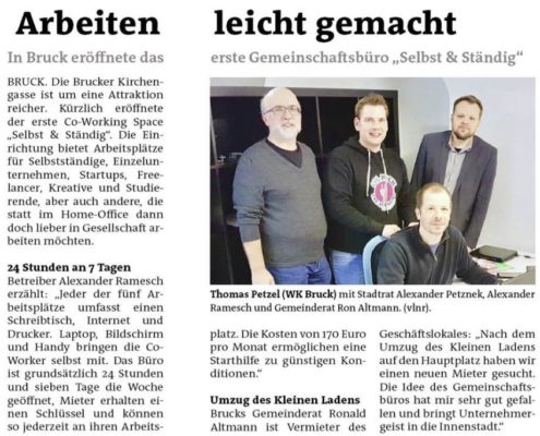 Co-Working Space eröffnet in Bruck an der Leitha. Mit Alexander Remesch, Alexander Petznek, Thomas Petzel, Ronald Altmann